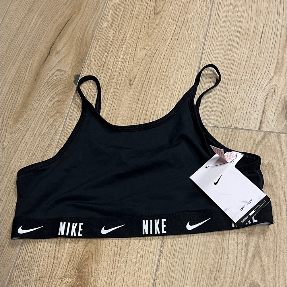 Nike Kids Black Sports Bra with White Logo